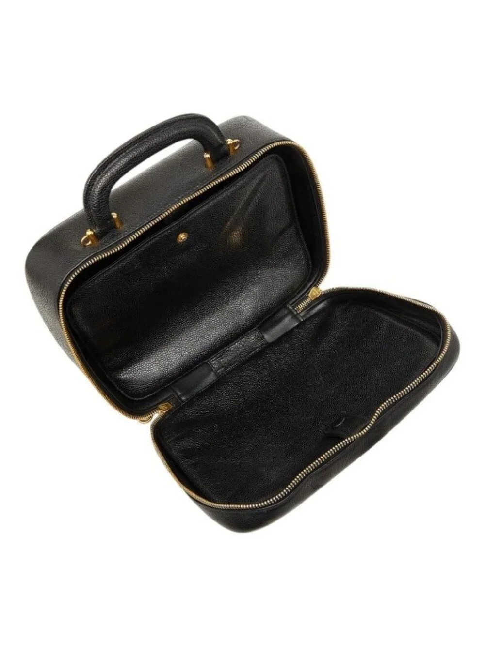 Chanel CC Logo Vanity 2-Way Shoulder Bag Black Caviar Leather